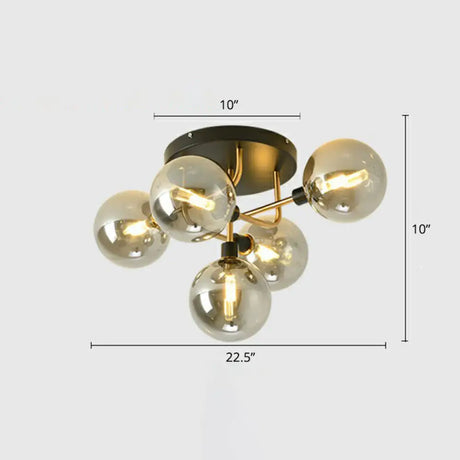 Modern Glass Semi Flush Mount Ceiling Light Fixture - Bubbles Black Finish Bedroom Lighting 5 /