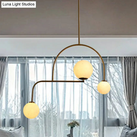 Modern Global Bedroom Chandelier - White/Yellow Frosted Glass Led Hanging Light Kit 3 Bulbs