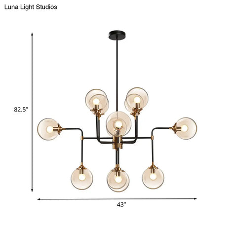 Modern Global Glass Ceiling Chandelier - 8/12 Lights Black Finish Living Room Hanging Light Fixture