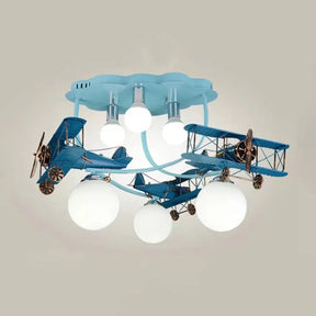 Modern Globe Flush Ceiling Light For Child’s Bedroom Blue