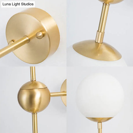 Modern Globe Wall Sconce Light In Brass With White Glass - Bathroom Lighting Fixture