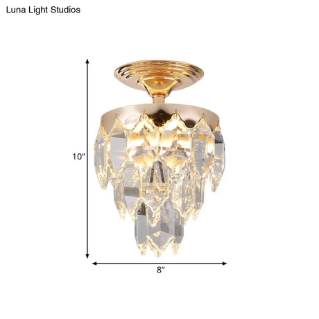 Modern Gold 3-Tier Crystal Rod Drop Lamp - 2-Light Foyer Ceiling Chandelier