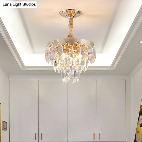 Modern Gold 3-Tier Crystal Rod Drop Lamp - 2-Light Foyer Ceiling Chandelier