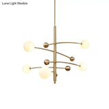 Modern Gold Bedroom Chandelier With Milk Glass Shades - 5 Bulb Suspended Lighting Fixture