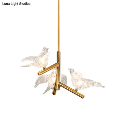 Modern Gold Bird Chandelier-Pendant Light With Clear K9 Crystal Ideal For Restaurants - 18/19 Wide