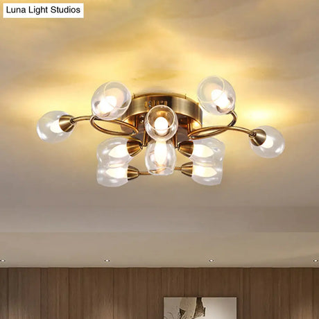 Modern Gold Ceiling Light Fixture With 10 Clear Glass Shades