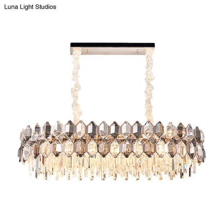 Modern Gold Circle Suspension Pendant Light With Clear Crystal Prisms - 12-Head Island Lighting