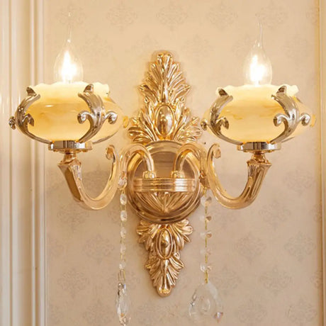 Modern Gold Crystal Droplet Glass Flower Wall Mount Sconce 2 / B