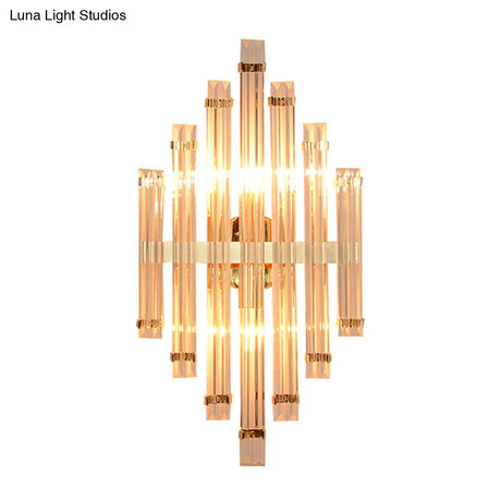 Modern Gold Crystal Wall Mounted Lamp - Prismatic 2-Light Sconce For Living Room