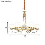 Modern Gold Curved Arm Ceiling Chandelier - 6 Head Metal Led Hanging Light With Frosted Glass Shade