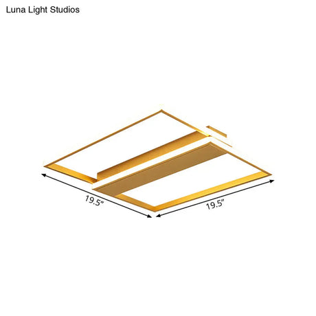 Modern Gold Dual Rectangle Frame Led Flush Ceiling Light - 16’/19.5’ Width
