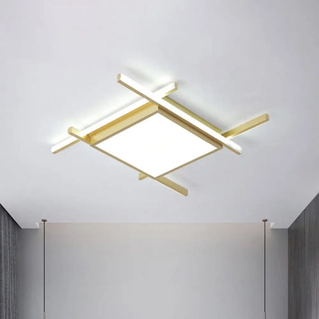 Modern Gold Finish Led Aluminum Square Flush - Mount Light Fixture - 18’/23’ Wide Warm/White /
