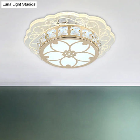 Modern Gold Finish Led Ceiling Lamp With Clear Crystal Cherry Blossom Design And Multi - Color