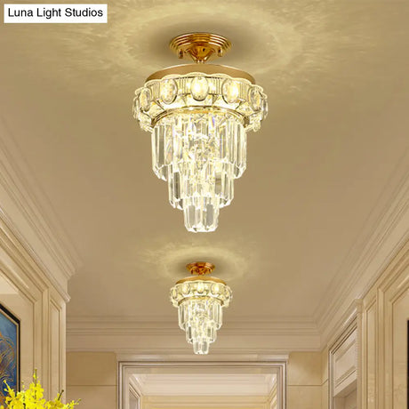 Modern Gold Finish Led Crystal Block Ceiling Lamp - Semi Mount Lighting