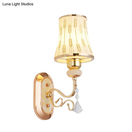Modern Gold Finish Wall Lamp With Arc Wheat Patterned Glass
