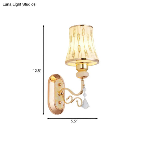 Modern Gold Finish Wall Lamp With Arc Wheat Patterned Glass
