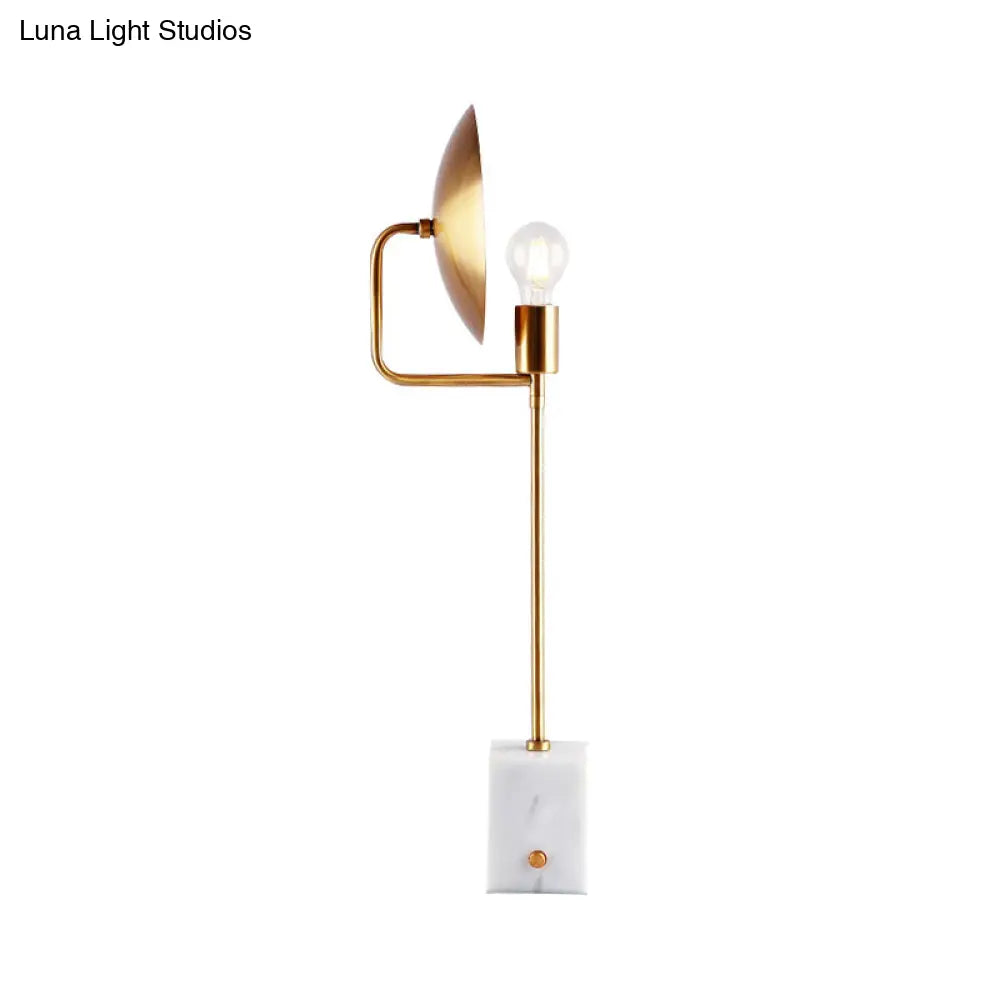 Modern Gold Flat Desk Light With Marble Base - Stylish Metal Night Table Lamp