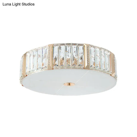 Modern Gold Flush Mount Light Fixture With Crystal Drum Design - Ideal For Bedroom