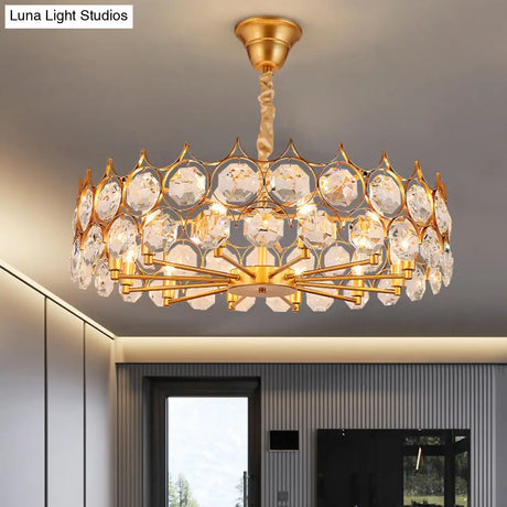 Modern Gold Geometric Chandelier Pendant Light With Crystal Beveled Detailing