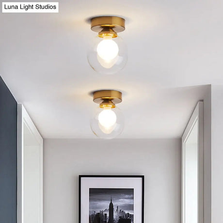 Modern Gold Glass Flush Mount Ceiling Light - Globe Corridor Close To Lighting