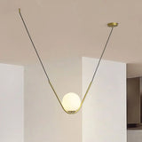 Modern Gold Glass Pendant Light With Led V-Shaped Rod For Dining Room