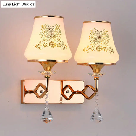 Modern Gold Glass Wall Lamp With 2 Heads - Jar-Shaped Bedside Fixture