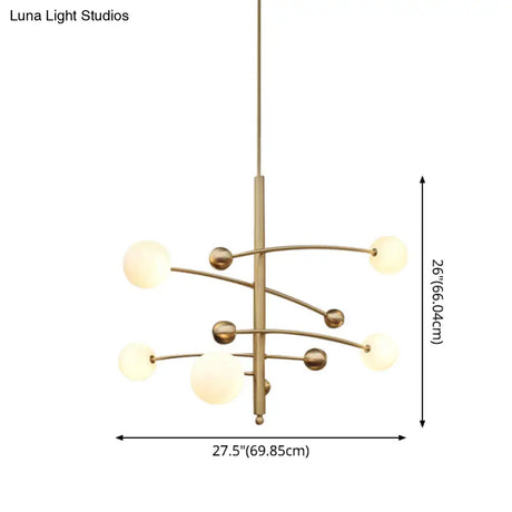 Modern Gold Hanging Chandelier Light With Opal Glass Shade - 5 Ceiling Fixture For Bedroom
