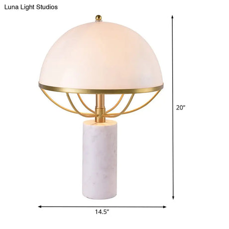 Modern Gold Hemisphere Task Lamp With Opal Glass & Marble Base
