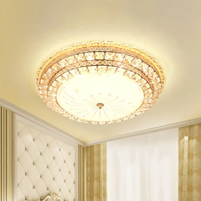 Modern Gold Led Bedroom Ceiling Light With Crystal Bowl Shade