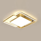 Modern Gold Led Flushmount Ceiling Light For Bedroom - Simple Square Design / 20.5’ Remote