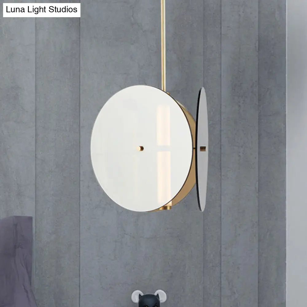 Modern Gold Led Pendant Light With Amber Glass Shade For Dining Room