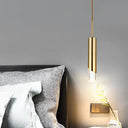 Modern Gold Metal Pendant Light For Bedroom - Tubular Suspension Design 1 Bulb