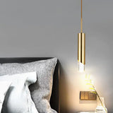 Modern Gold Metal Pendant Light For Bedroom - Tubular Suspension Design 1 Bulb