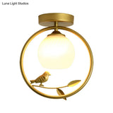 Modern Gold Metal Ring Flush Mount With Glass Dome Lampshade And 1 Bulb