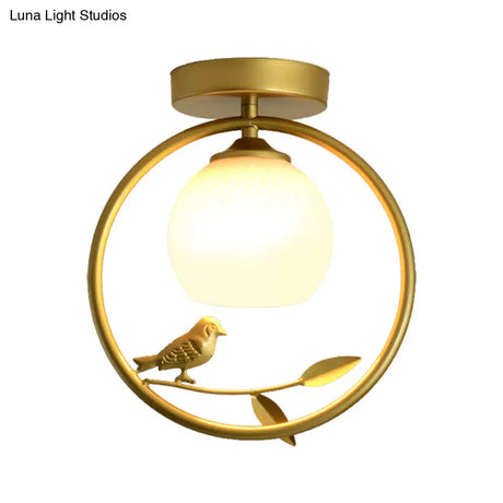 Modern Gold Metal Ring Flush Mount With Glass Dome Lampshade And 1 Bulb