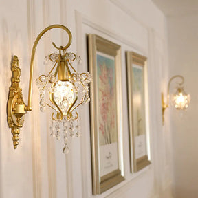 Modern Gold Metal Wall Sconce Light With Crystal Drop - 1 Corridor