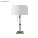 Modern Gold Reading Lamp With Pull Chain - Drum Shade Task Light 2 Bulbs Stylish Fabric Design