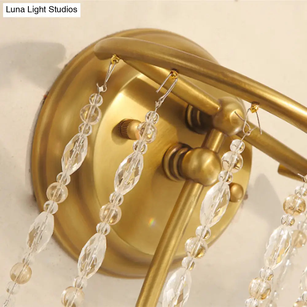 Modern Gold Sconce Light: 1/2 Lights Corridor Wall Lamp With Elegant Metal Candle Design And Crystal