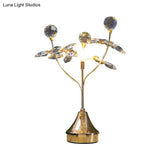 Modern Gold Table Lamp With Faceted Crystal Ball And Leaf Accent - Single Head Night Light