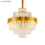 Modern Gold Tiered Crystal Chandelier 9/12 Lights Round Pendant Lighting For Dining Room