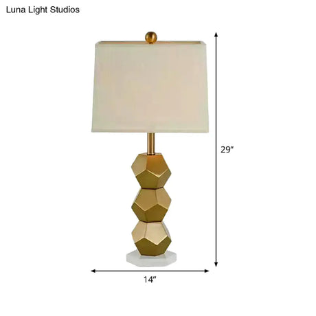 Modern Gold Trapezoid Nightstand Lamp For Bedroom - 1-Head Fabric Lighting Post