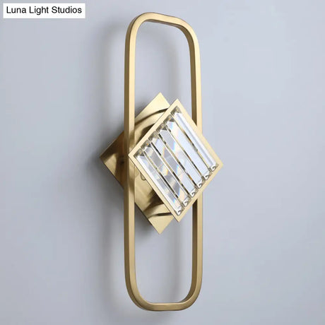 Modern Gold Wall Lamp With Clear Crystal Blocks - Square Lighting In A Rectangular Frame