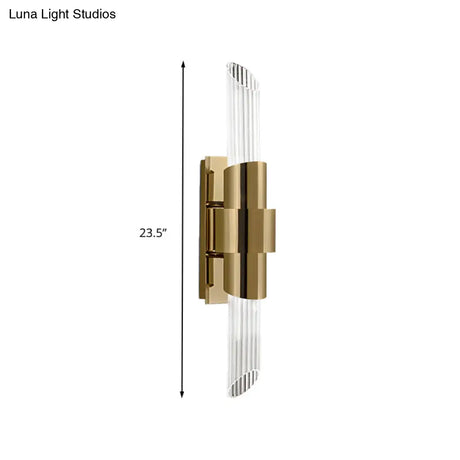 Modern Gold Wall Mount Lamp With Prismatic Crystal Shade For Bedroom