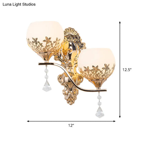 Modern Gold Wall Mounted Sconce Light Fixture With Crystal Shade - 2 Heads Bowl Design