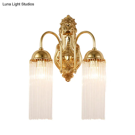 Modern Gold Wall Sconce Lamp With Clear Crystal & Metal Gooseneck Arm - Tubular Corridor Lighting