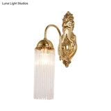Modern Gold Wall Sconce Lamp With Clear Crystal & Metal Gooseneck Arm - Tubular Corridor Lighting