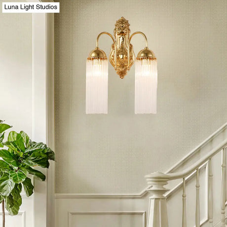Modern Gold Wall Sconce Lamp With Clear Crystal & Metal Gooseneck Arm - Tubular Corridor Lighting