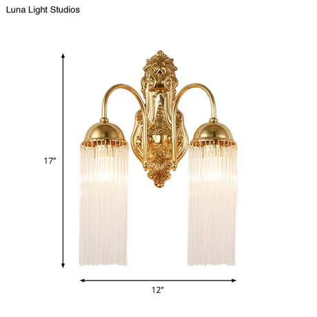 Modern Gold Wall Sconce Lamp With Clear Crystal & Metal Gooseneck Arm - Tubular Corridor Lighting