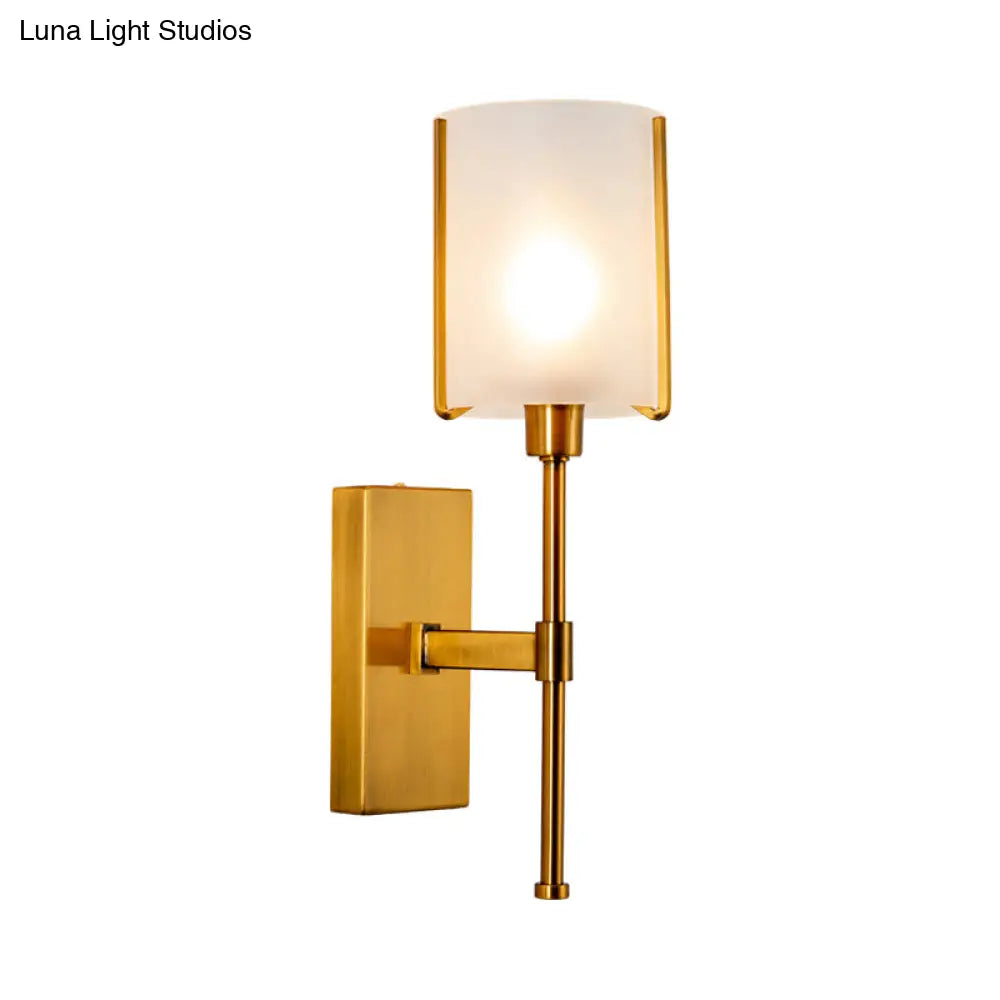 Modern Gold Wall Sconce Light Fixture With Frosted Glass Shade And Metal Pencil Arm