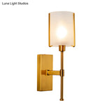 Modern Gold Wall Sconce Light Fixture With Frosted Glass Shade And Metal Pencil Arm